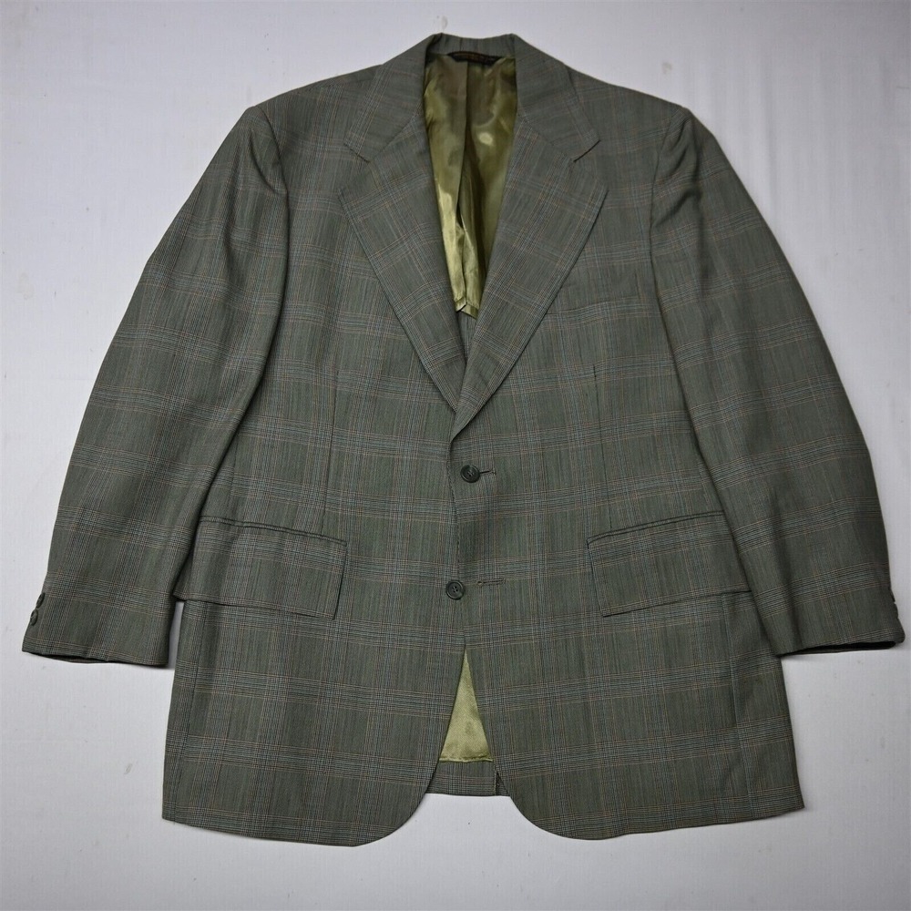 Vtg Palm Beach 44R Green Plaid 60s 70s Blazer Sport Coat Jacket